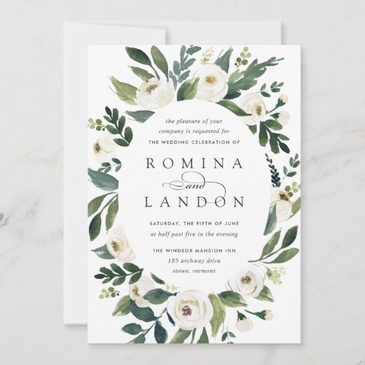 White Peony | Ovaal Lijst Floral Wedding Kaart (Voorkant)