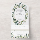 White Peony | Ovaal Lijst Waterverf Floral Wedding All In One Uitnodiging (Binnen)