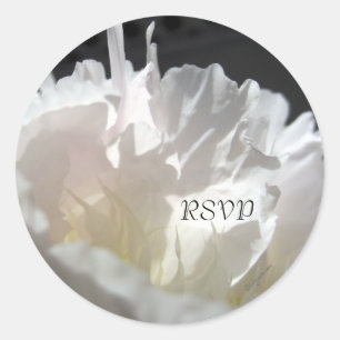 White Peony Petals RSVP Wedding Invitation Seals z Ronde Sticker