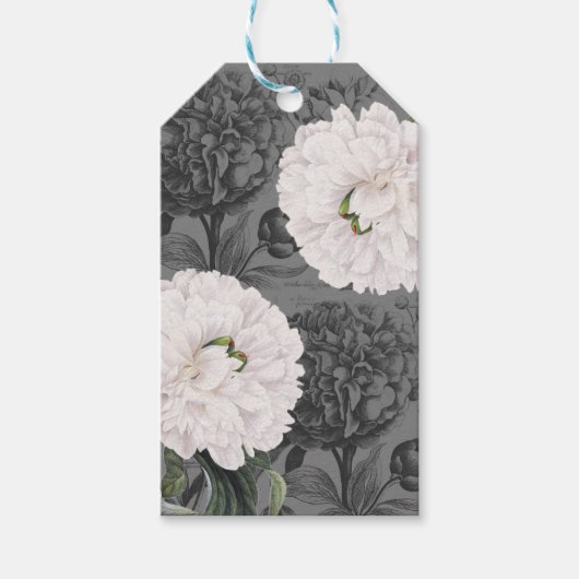 White Peony Romantic Gray Cadeaulabel (Voorkant)
