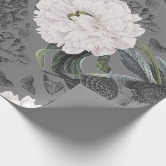 White Peony Romantic Gray Cadeaupapier (Hoek)