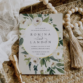 White Peony | Ronde Floral Lijst Wedding Folie Uitnodiging