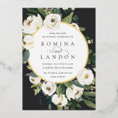 White Peony | Ronde Floral Lijst Wedding Folie Uitnodiging (Voorkant)