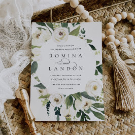 White Peony | Ronde Floral Lijst Wedding Kaart