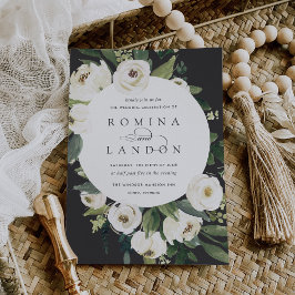 White Peony | Ronde Floral Lijst Wedding Kaart