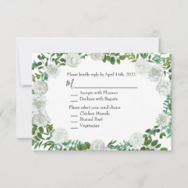 White Peony & Roos Floral Invitation Reply Kaart