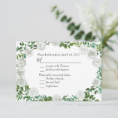 White Peony & Roos Floral Invitation Reply Kaart (Staand voorkant)