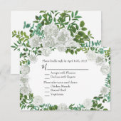 White Peony & Roos Floral Invitation Reply Kaart (Voorkant / Achterkant)