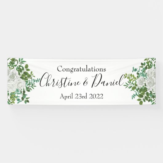 White Peony & Roos Floral Wedding Spandoek (Horizontaal)