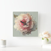 White Peony Shabby Chic Vierkante Klok (Huis)