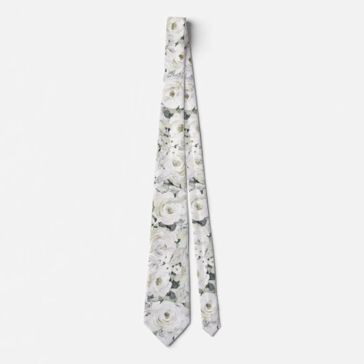 White Peony Silver Eucalyptus Wedding Stropdas (Voorkant)