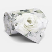White Peony Silver Eucalyptus Wedding Stropdas (Opgerold)