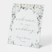 White Peony Silver Eucalyptus Welcome Weddenschap Reclamebord Met Voetstuk (Voorkant)