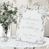 White Peony Silver Eucalyptus Welcome Weddenschap Reclamebord Met Voetstuk