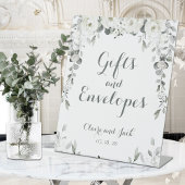 White Peony Silver Greenery 2 Gifts & Envelopes Reclamebord Met Voetstuk