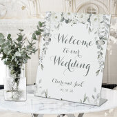 White Peony Silver Greenery 2 Welcome to Wedding Reclamebord Met Voetstuk