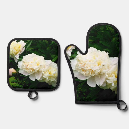 White Peony Trio Ovenwant & Pannenlap Set (Voorkant)