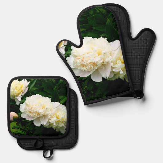 White Peony Trio Ovenwant & Pannenlap Set (Voorkant / Achterkant)