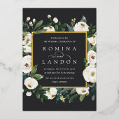 White Peony | Vierkant Lijst bruiloft Folie Uitnodiging (Voorkant)