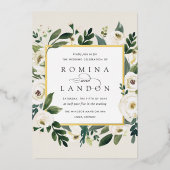 White Peony | Vierkant Lijst bruiloft Folie Uitnodiging (Voorkant)