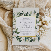 White Peony | Vierkant Lijst bruiloft Folie Uitnodiging