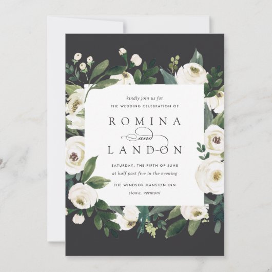 White Peony | Vierkant Lijst bruiloft Kaart (Voorkant)