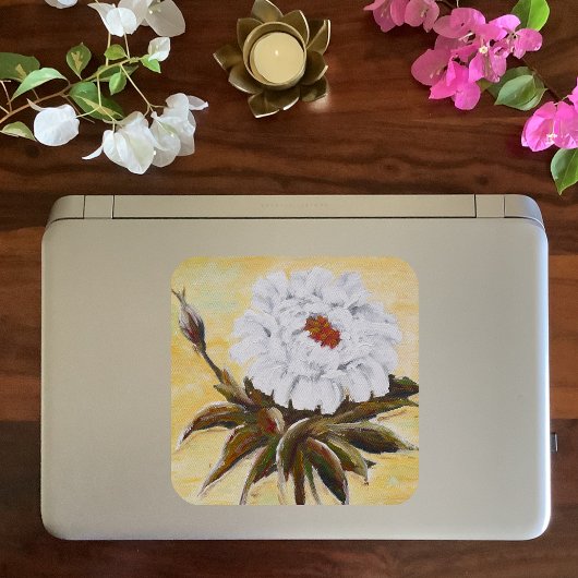 White Peony Vierkante Sticker