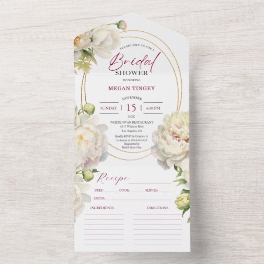 White Peony Vrijgezellenfeest Recept All In One Uitnodiging (Binnen)