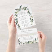 White Peony | Waterverf Floral Arch Wedding All In One Uitnodiging (Afscheurbaar)