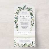 White Peony | Waterverf Floral Arch Wedding All In One Uitnodiging (Binnen)