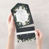 White Peony | Waterverf Floral Lijst Wedding All In One Uitnodiging (Afscheurbaar)