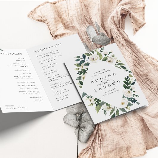White Peony | Waterverf Floral Lijst Wedding Programma