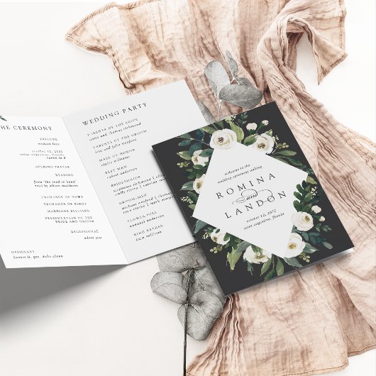 White Peony | Waterverf Floral Lijst Wedding Programma