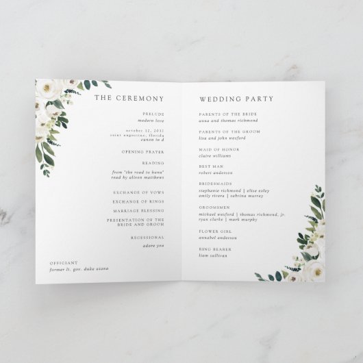 White Peony | Waterverf Floral Lijst Wedding Programma (Binnen)