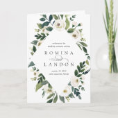 White Peony | Waterverf Floral Lijst Wedding Programma (Voorkant)