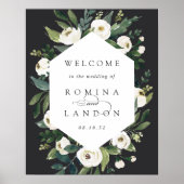 White Peony | Waterverf Floral Weddenschap Welkom Poster (Voorkant)