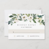 White Peony | Waterverf Floral Wedding RSVP Kaartje (Voorkant)