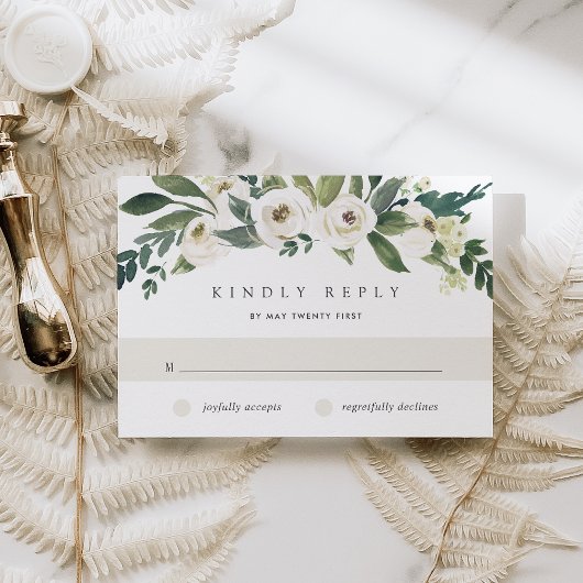 White Peony | Waterverf Floral Wedding RSVP Kaartje