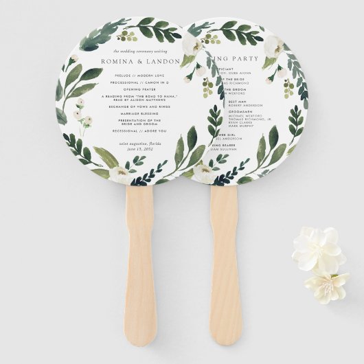 White Peony | Waterverf programma Floral Wedding Handwaaier (Voorkant en achterkant)