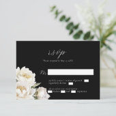 White Peony Wedding Black RSVP Card (Staand voorkant)