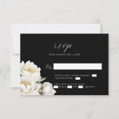 White Peony Wedding Black RSVP Card Kaartje (Voorkant)