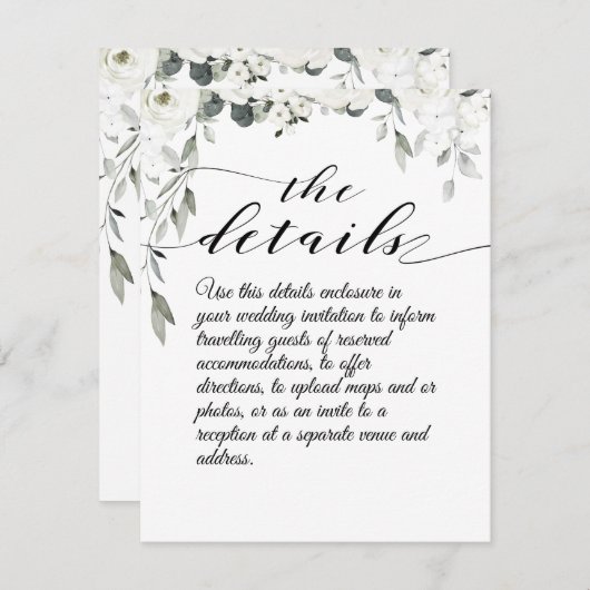 White Peony Wedding Details Enclosure Kaart (Voorkant / Achterkant)