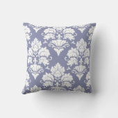 White & Periwinkle Blue Damask Monogrammed Pillow Kussen (Achterkant)