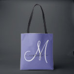 White Periwinkle Blue Girly Monogram Tote Bag<br><div class="desc">Een stijlvol,  modern wit en zwart script monogram op een trendy periwinkle achtergrond met dienstrooster. Modern en elegant.</div>