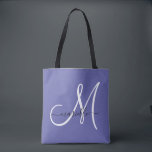 White Periwinkle Blue Girly Monogram Tote Bag<br><div class="desc">Een stijlvol, modern wit en zwart script monogram op een trendy periwinkle achtergrond met dienstrooster. Modern en elegant.</div>