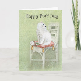 White Persian Birthday Cat Kaart