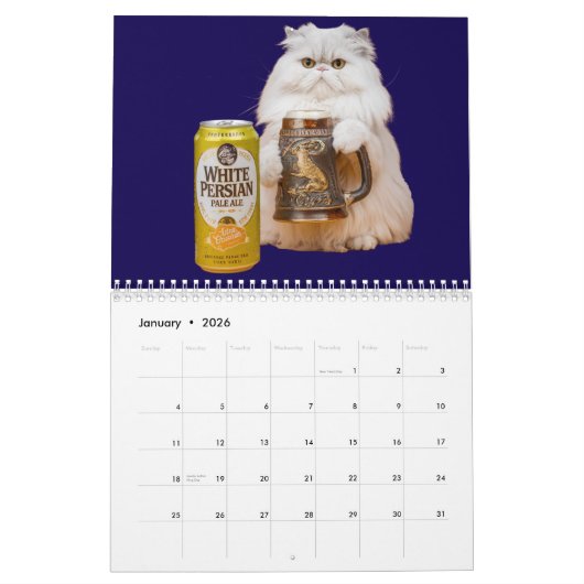 White Persian Cat Calendar Kalender (Jan 2026)