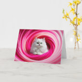 White Persian Cat Gyre Kaart (Gele Bloem)