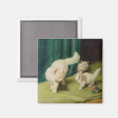 White Persian Cat met twee Kittens Magneet (Voorkant / Achterkant)