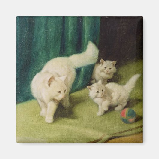 White Persian Cat met twee Kittens Magneet (Voorkant)
